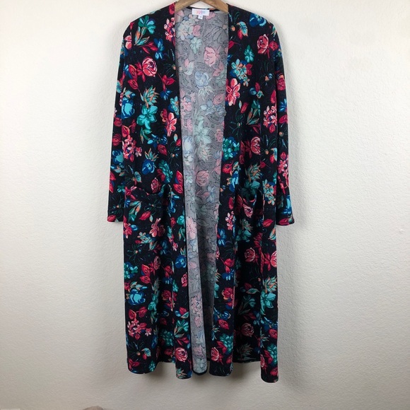 LuLaRoe Sarah Cardigan Duster Black and Fl… - Picture 1 of 8
